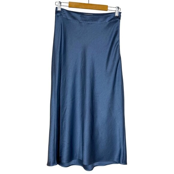 Sezane Sandy Midi Skirt Womens Size 36 US 4 Ice Blue Satin Minimalist Parisian - Picture 9 of 11